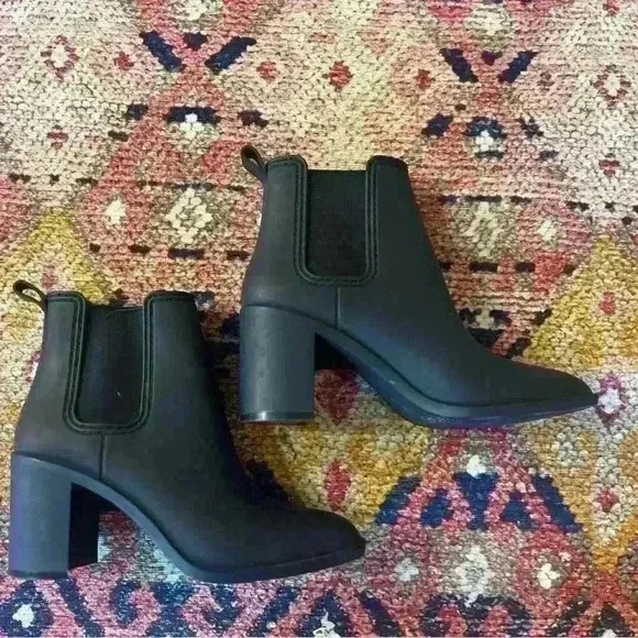 Jeffrey Campbell Hurricane Waterproof Chelsea Rain Boots Matte Black Heels