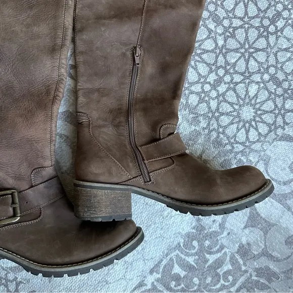 Jeffrey Campbell Leather Tall Riding Boots Distressed Brown Western Size 8
