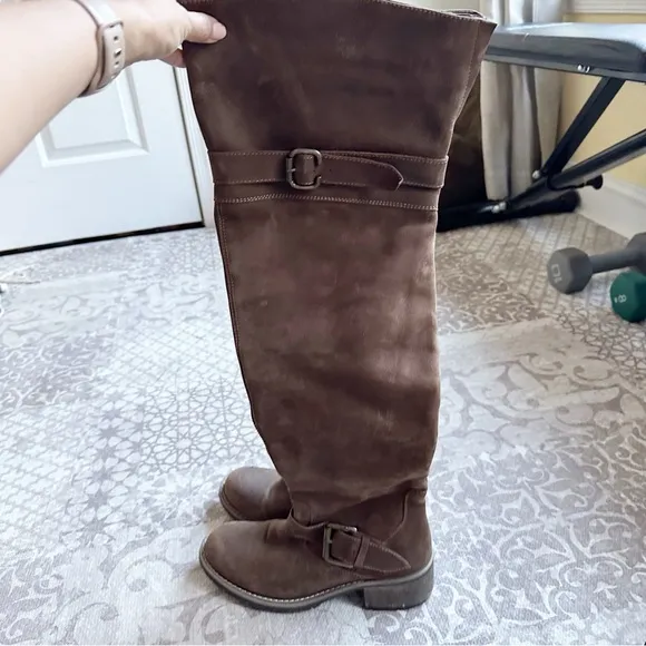 Jeffrey Campbell Leather Tall Riding Boots Distressed Brown Western Size 8