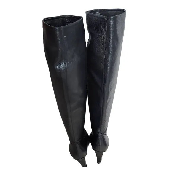 Jimmy Choo Black Leather Knee High Boots 38.5