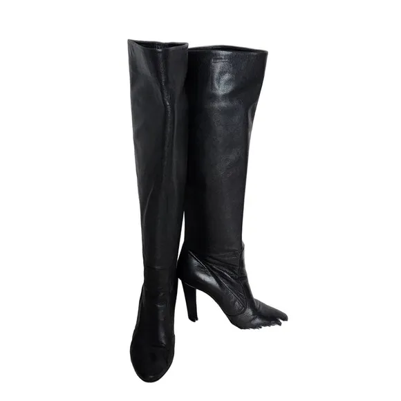 Jimmy Choo Black Leather Knee High Boots 38.5