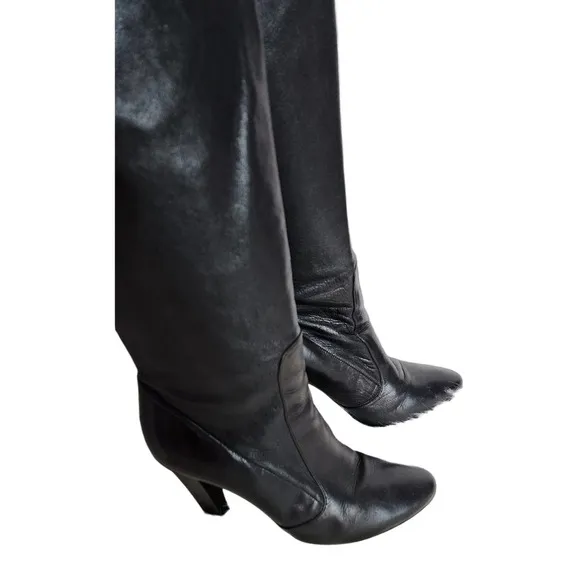 Jimmy Choo Black Leather Knee High Boots 38.5