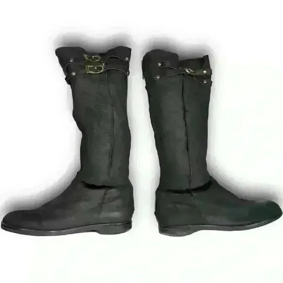 Jimmy Choo Boots Shearling Riding Black Gold Buckle Hardware Womens 7 EURO 37.5​