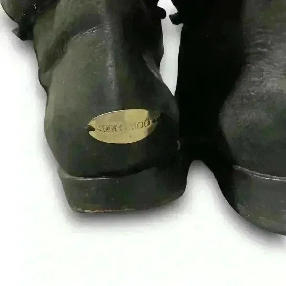 Jimmy Choo Boots Shearling Riding Black Gold Buckle Hardware Womens 7 EURO 37.5​