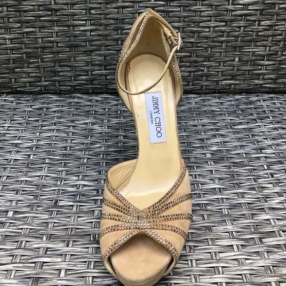 Jimmy Choo Crystal Embellished Kalpa Nude Heel Sandals 40EU