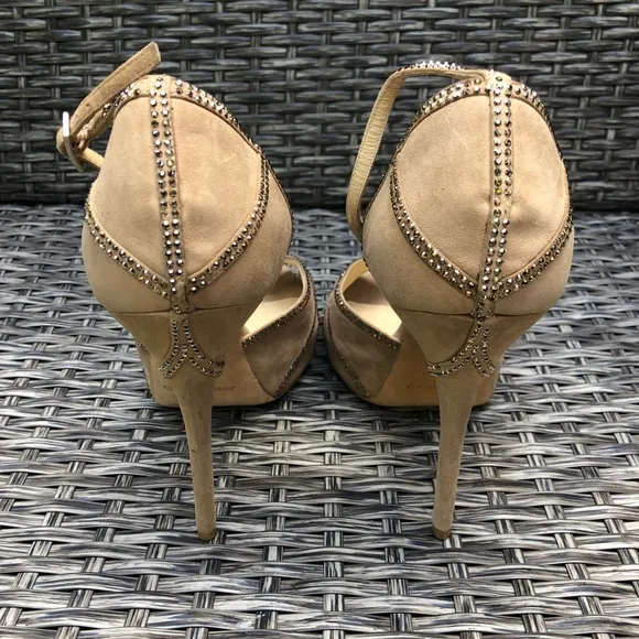 Jimmy Choo Crystal Embellished Kalpa Nude Heel Sandals 40EU