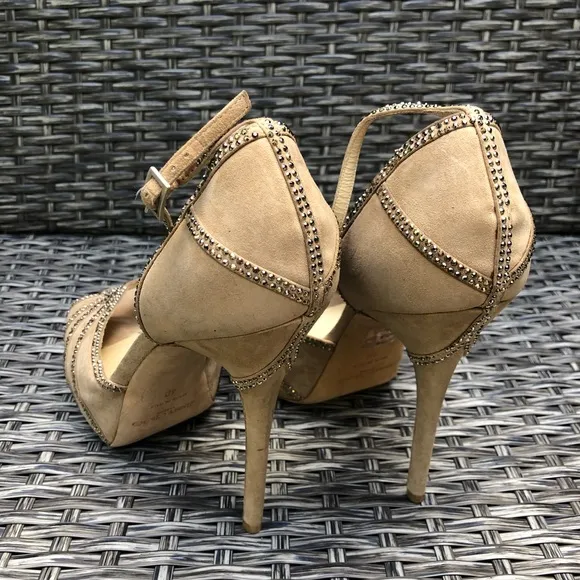 Jimmy Choo Crystal Embellished Kalpa Nude Heel Sandals 40EU
