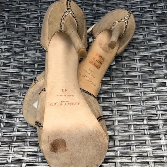 Jimmy Choo Crystal Embellished Kalpa Nude Heel Sandals 40EU