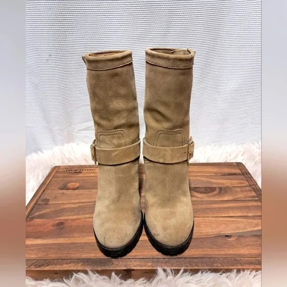 Jimmy Choo DART Tan Suede Biker Boots Size 7