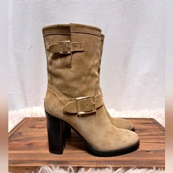 Jimmy Choo DART Tan Suede Biker Boots Size 7