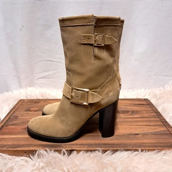 Jimmy Choo DART Tan Suede Biker Boots Size 7