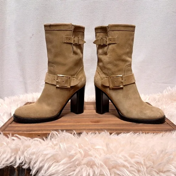 Jimmy Choo DART Tan Suede Biker Boots Size 7