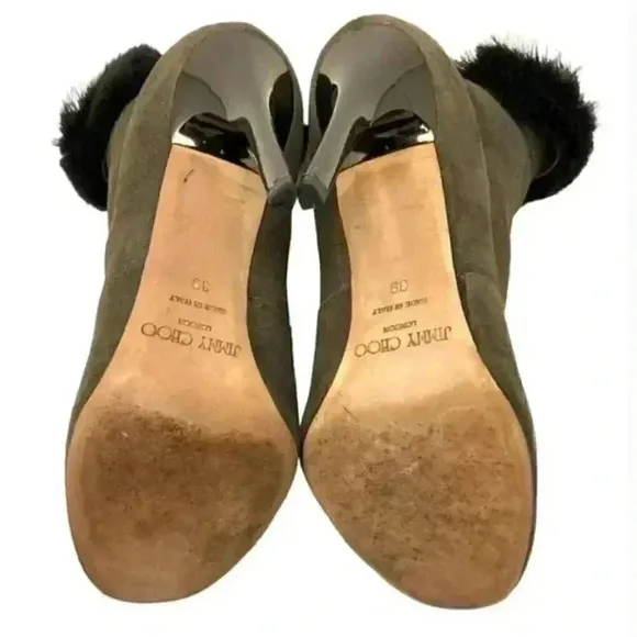 Jimmy Choo Gray Lamb Suede Faux Fur Anthracite Stiletto Ankle Boots  Size 8.5