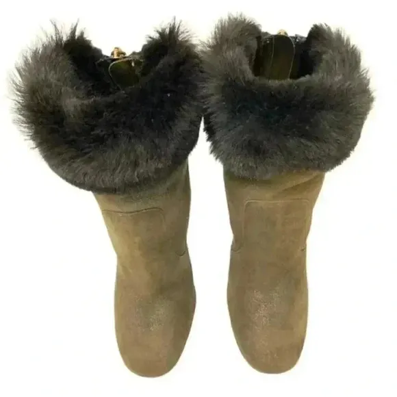 Jimmy Choo Gray Lamb Suede Faux Fur Anthracite Stiletto Ankle Boots  Size 8.5