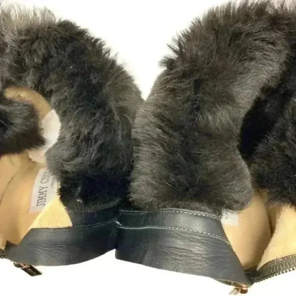 Jimmy Choo Gray Lamb Suede Faux Fur Anthracite Stiletto Ankle Boots  Size 8.5
