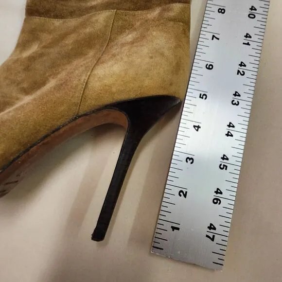 JIMMY CHOO Women's Over the Knee High Heel Tan Suede Round Toe Boots size 37