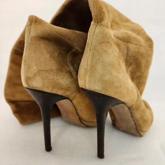 JIMMY CHOO Women's Over the Knee High Heel Tan Suede Round Toe Boots size 37
