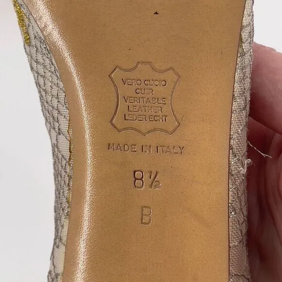 Joel Parker Vintage Italian Lace Heels Gold Embroidered Leather Lined Size 8.5 B