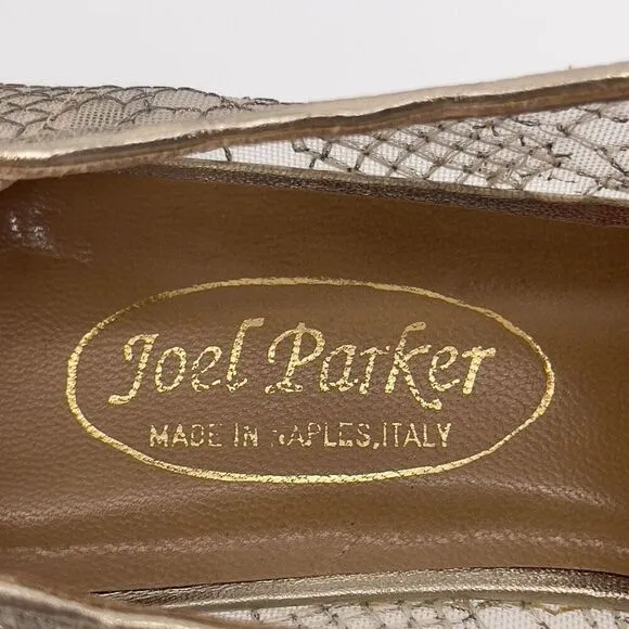 Joel Parker Vintage Italian Lace Heels Gold Embroidered Leather Lined Size 8.5 B