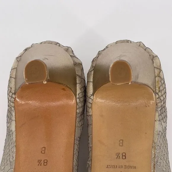 Joel Parker Vintage Italian Lace Heels Gold Embroidered Leather Lined Size 8.5 B
