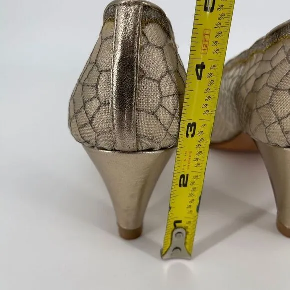 Joel Parker Vintage Italian Lace Heels Gold Embroidered Leather Lined Size 8.5 B
