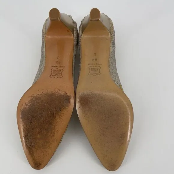 Joel Parker Vintage Italian Lace Heels Gold Embroidered Leather Lined Size 8.5 B