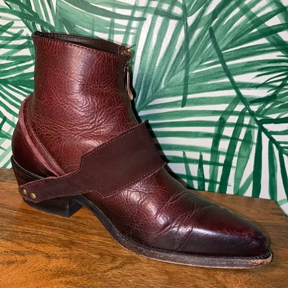 John Fluevog Ruth Burgundy Leather Zip Ankle Boots Women’s 7