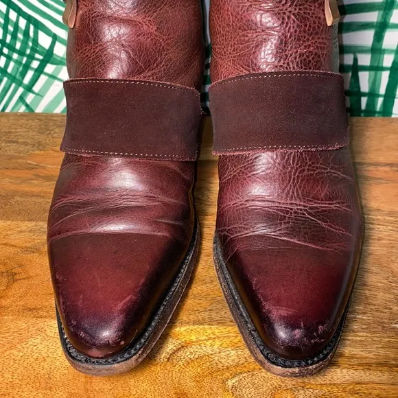 John Fluevog Ruth Burgundy Leather Zip Ankle Boots Women’s 7