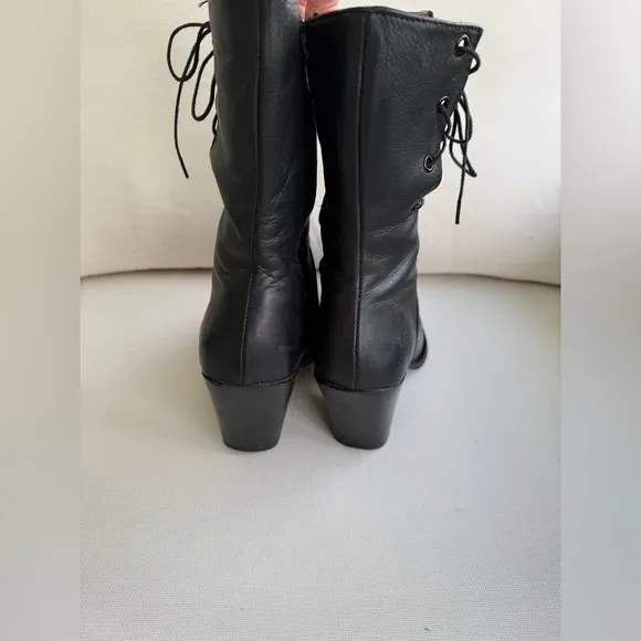 John Fluevog  Women's Black Leather Lace Up Rare  Boots Size 9
