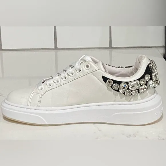 John Richmond  Rhinestone Embellished Leather Fashion Sneaker White Size 36 New