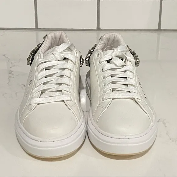 John Richmond  Rhinestone Embellished Leather Fashion Sneaker White Size 36 New