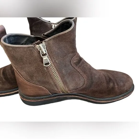John Varvatos Leather Lug Winter Zip Boots, brown, size 10 M