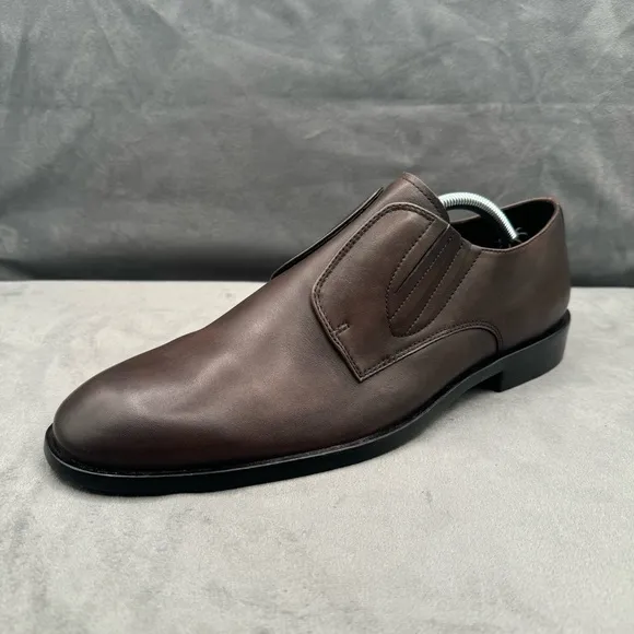 JOHN VARVATOS NYC Cut Espresso Leather Slip-On Derby Shoe Size 10M‎