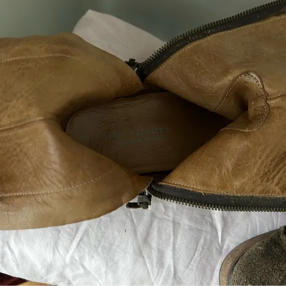 John Varvatos vtg distressed brown suede leather double zip harness ankle boots