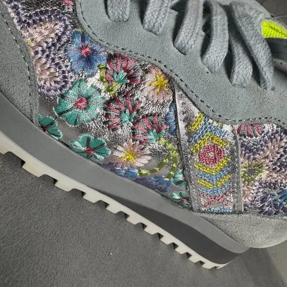 Johnny Was Floral Embroidered Keya Shine Light Blue Sneakers Shoe Size‎ 38