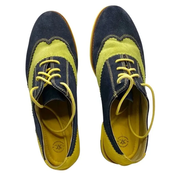 Johnston &amp; Murphy Derby Oxford Suede Shoes Blue Yellow Lime Women’s Size 8.5