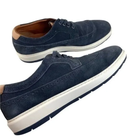 Johnston &amp; Murphy Elliston Wingtip Blue Suede Sneakers w/ Brogue Detailing