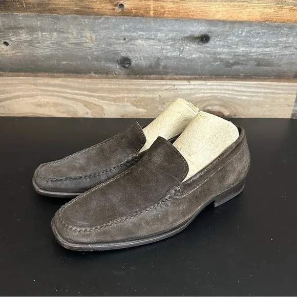 Johnston &amp; Murphy Mens Size 10M Slip On Loafers Brown Suede Sheepskin Leather