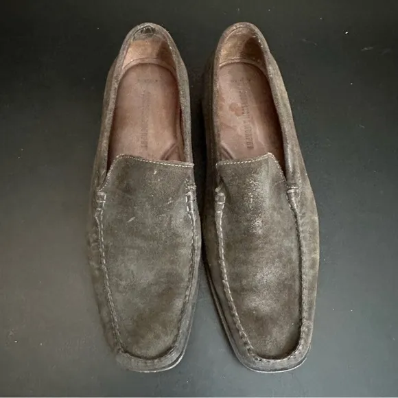 Johnston &amp; Murphy Mens Size 10M Slip On Loafers Brown Suede Sheepskin Leather