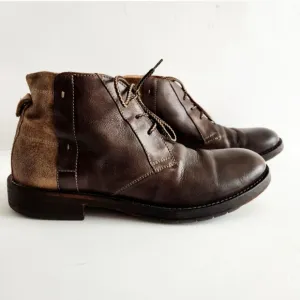 Johnston &amp; Murphy Smooth Brown Leather Lace-Up Boots With Suede Heels, Size 10.5