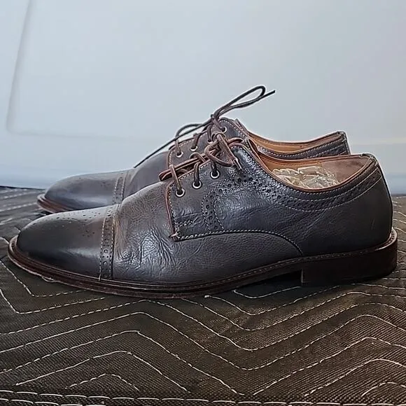 JOHNSTON MURPHY 1801 GENUINE LEATHER DERBY'S DARK BLUE/BROWN MENS9.5 MADE INDIA