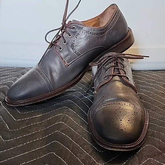 JOHNSTON MURPHY 1801 GENUINE LEATHER DERBY'S DARK BLUE/BROWN MENS9.5 MADE INDIA