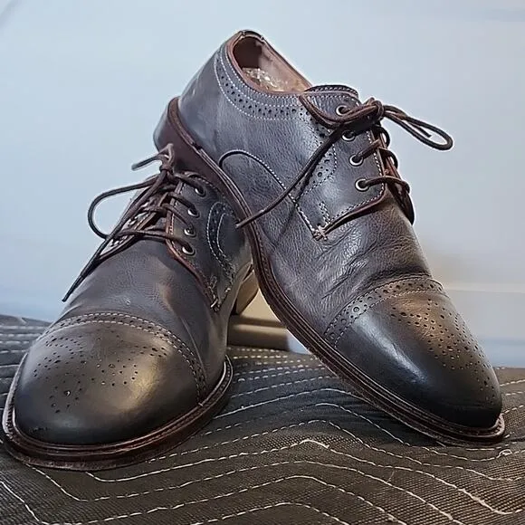JOHNSTON MURPHY 1801 GENUINE LEATHER DERBY'S DARK BLUE/BROWN MENS9.5 MADE INDIA