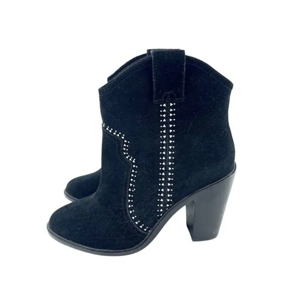 Joie Boots Black Suede Leather Studded Ankle Bootie SZ 38.5 EU NEW $365