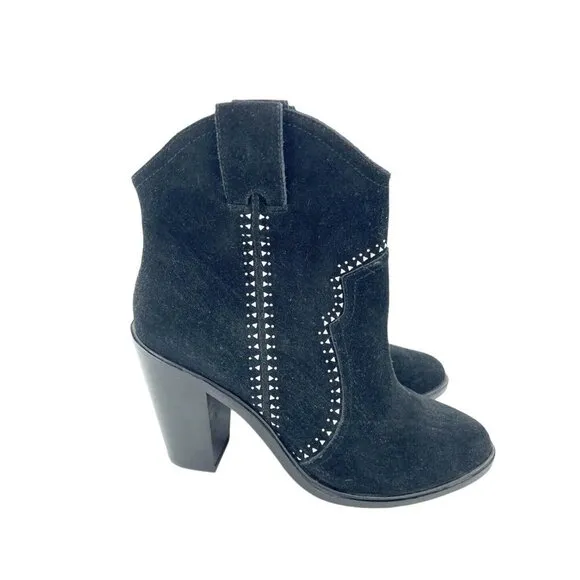 Joie Boots Black Suede Leather Studded Ankle Bootie SZ 38.5 EU NEW $365