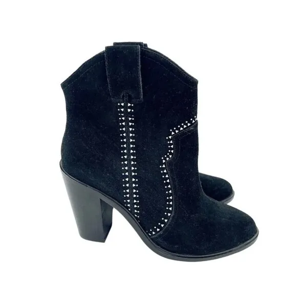 Joie Boots Black Suede Leather Studded Ankle Bootie SZ 38.5 EU NEW $365