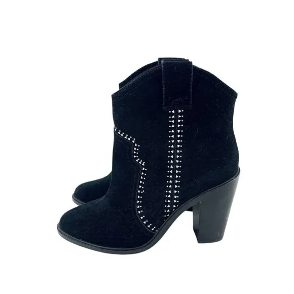 Joie Boots Black Suede Leather Studded Ankle Bootie SZ 38.5 EU NEW $365