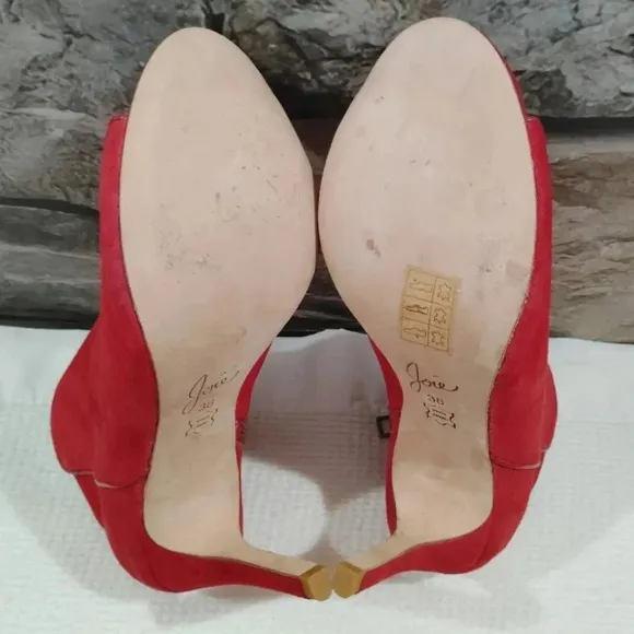 Joie Gwen Booties Chili Red Suede Genuine Full Leather Peekaboo Heels US 7 EU 38