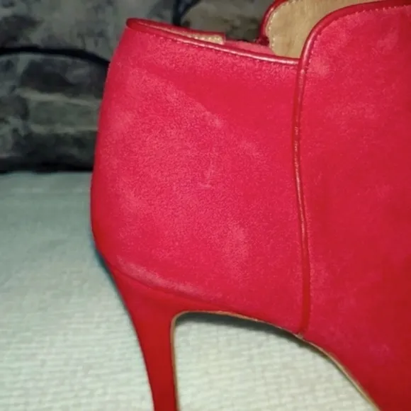 Joie Gwen Booties Chili Red Suede Genuine Full Leather Peekaboo Heels US 7 EU 38