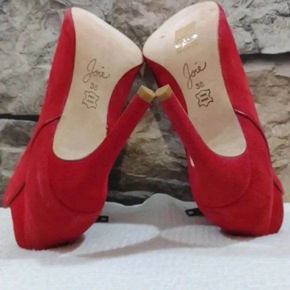 Joie Gwen Booties Chili Red Suede Genuine Full Leather Peekaboo Heels US 7 EU 38